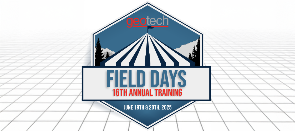 field days logo, a tent above the Geotech logo and the words Annual Field Days.